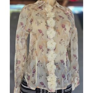 Alice Blue Floral Blouse with Cream and Purple Accents